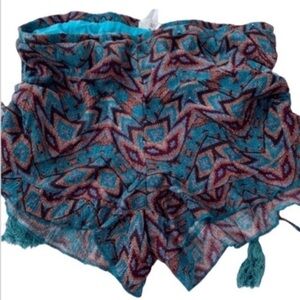 Blue and Brown Tapestry Shorts with Tassel Ties